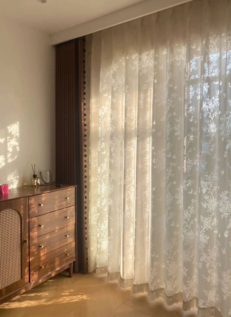 French Roman Rose Cutout Pattern Gauze Curtain (non customized)