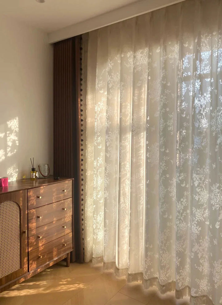 French Roman Rose Cutout Pattern Gauze Curtain (non customized)