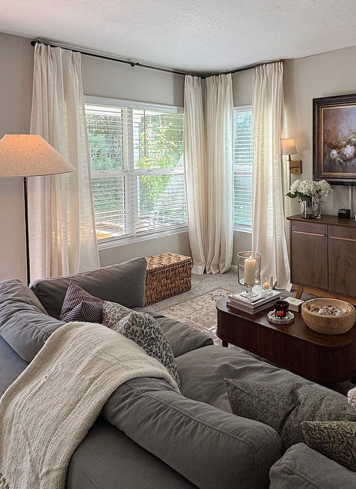 Semi Sheer Linen Curtains For Living Room, Modern Sheer Linen Curtains