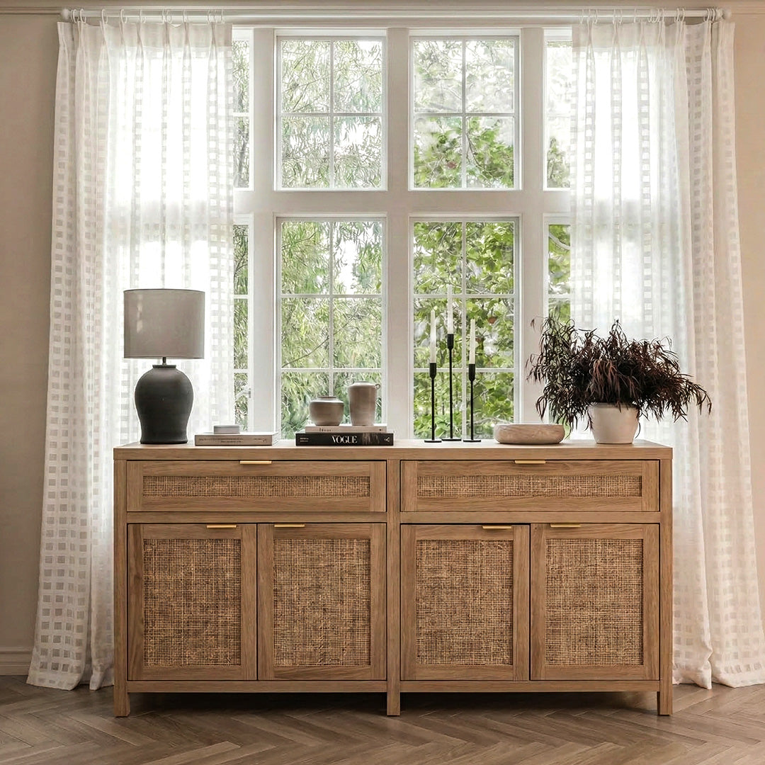 Ivory Grid Square Sheer Curtains – Luxury Light-Filtering Drapes for Entryway &amp; Console Table Areas (USA, Canada, EU)