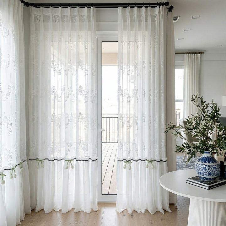 White French Sheer Drapes with Floral Print – Sheer Room Divider Drapes for Patio &amp; Living Room Zones (USA, Canada, EU)