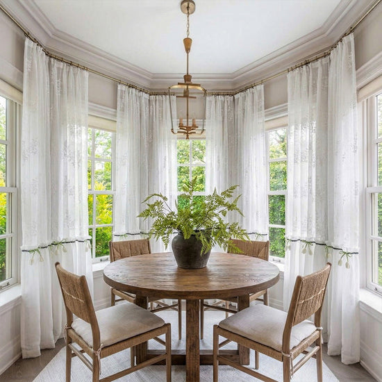 White French Sheer Drapes with Floral Print – Airy Drapes for Sunlit Farmhouse Dining Nooks (US, UK, EU)