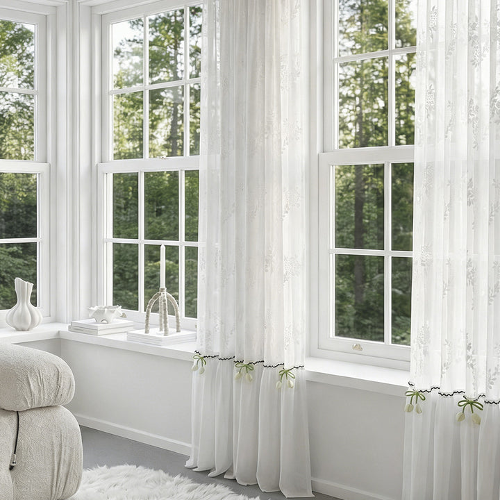 White French Sheer Drapes with Floral Print – Charming Drapes for Window Sill Decor (US, UK, EU)