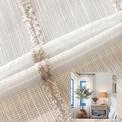 Beige Fringe Stripe｜Sheer curtain fabric sample｜HBJ220939