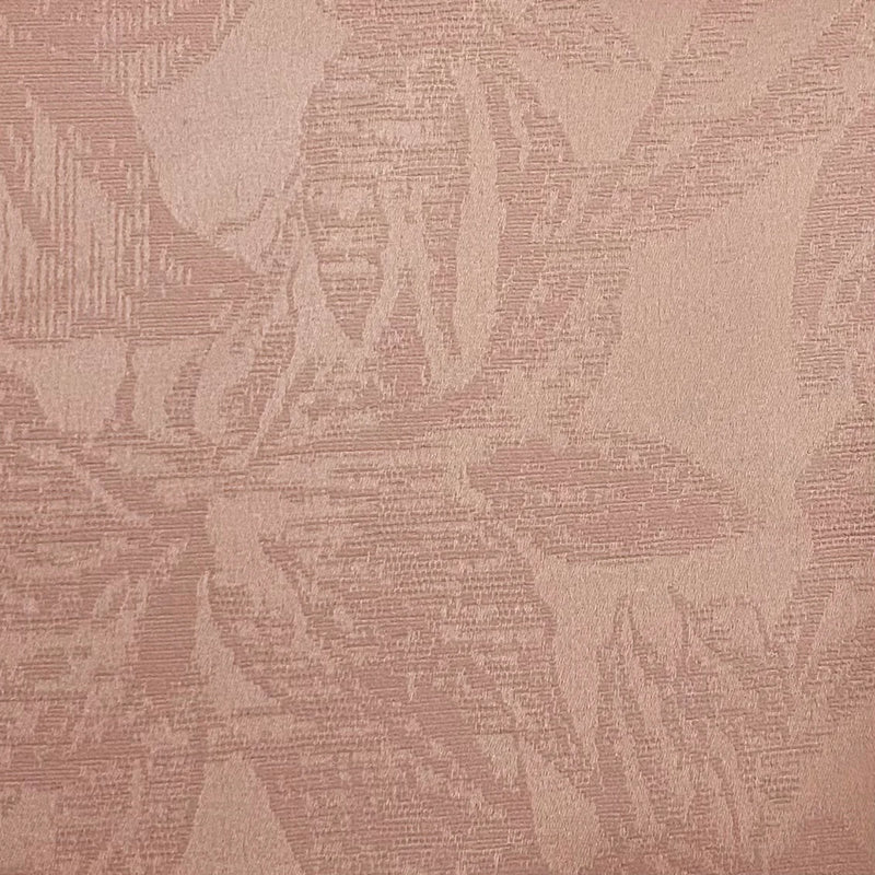Textured pink blackout curtain fabric with subtle leaf pattern, thermal window covering material