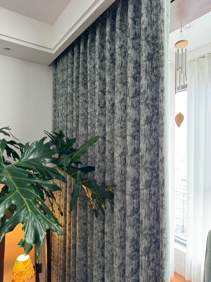 Vintage  Curtains With Palm Leaf Texture