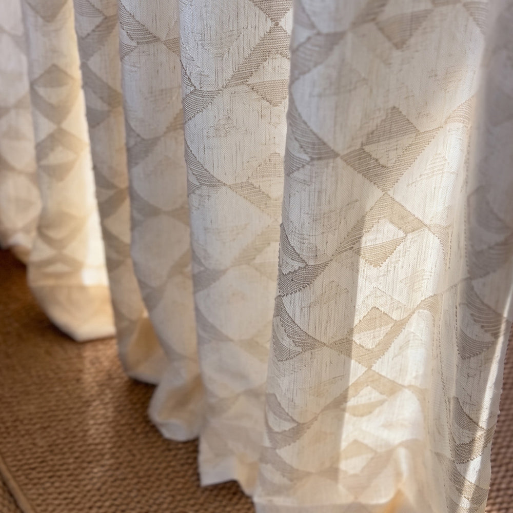 Hugmoom Custom Textured Linen Curtains – Geometric Woven Wrinkle Resistant Drapes Fabric Close-Up Detail Shot, Neutral Beige Premium Linen Material (USA, UK, EU)