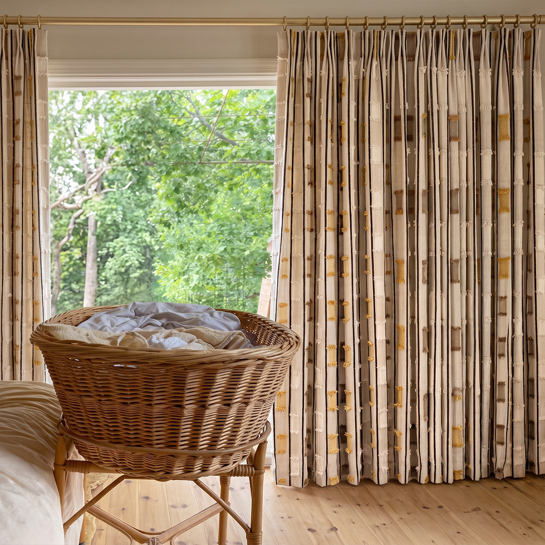 Modern Farmhouse Curtains Textured with Tassel Fringe - Geometric 3D Drapes for Boho Chic Home Decor