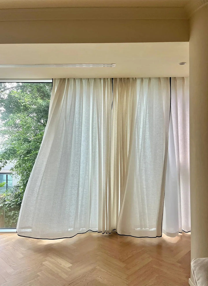 High-Quality Black-Trimmed Linen Drapes for Living Room