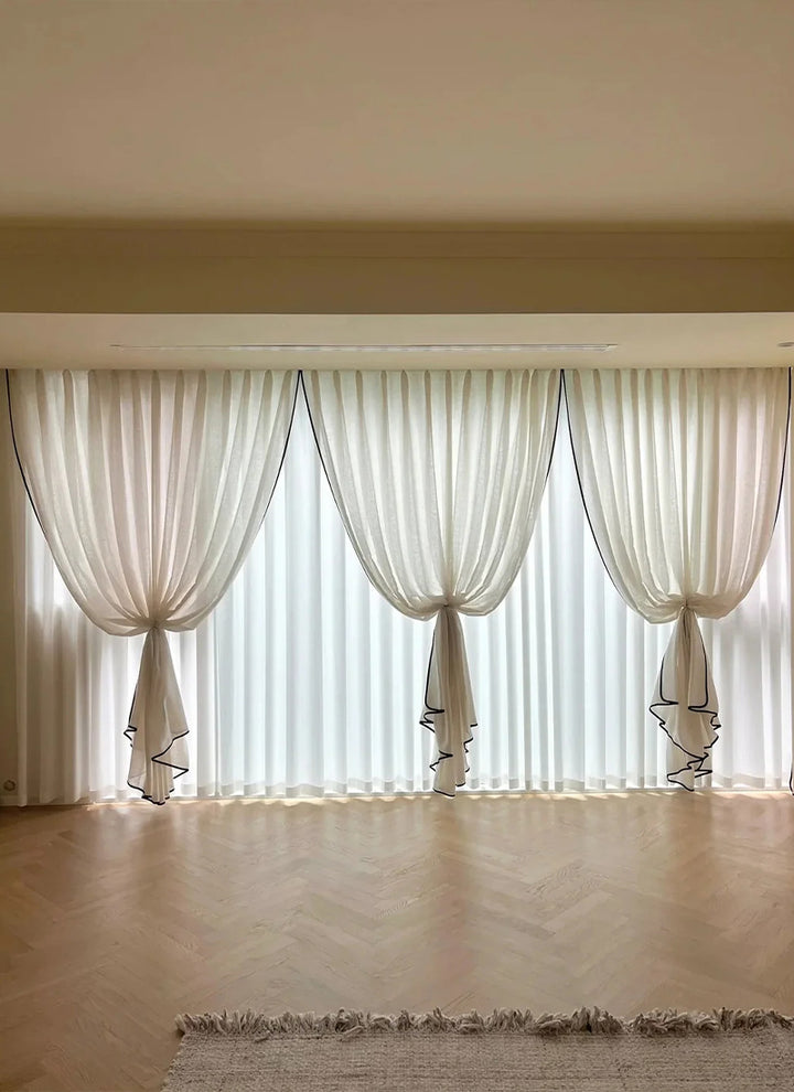 High-Quality Black-Trimmed Linen Drapes for Living Room