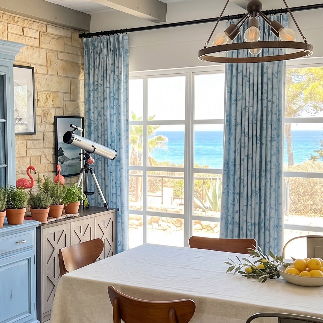 Hugmoom Floral Blackout Curtains – Country Ditsy Print Custom Pleated Drapes, Muted Blue Floral Blackout Drapes for Ocean View Coastal Farmhouse Dining Spaces (North America, Europe)