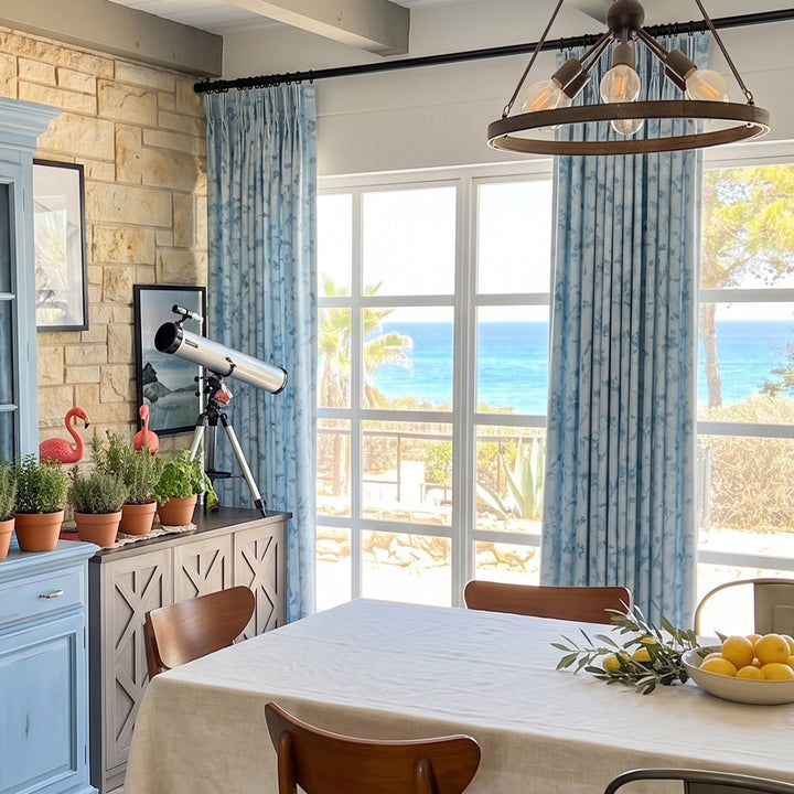 Hugmoom Floral Blackout Curtains – Country Ditsy Print Custom Pleated Drapes, Muted Blue Floral Blackout Drapes for Ocean View Coastal Farmhouse Dining Spaces (North America, Europe)