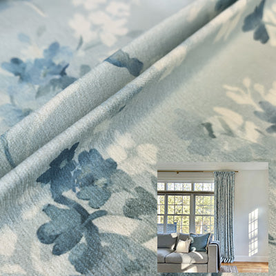 Blue Floral|Cotton curtain fabric sample|HBJB2512