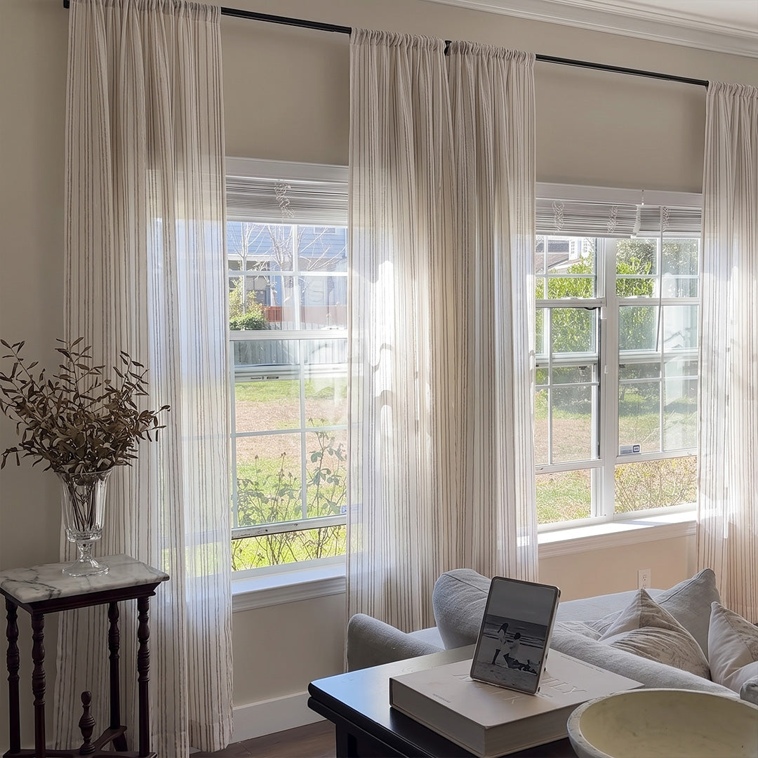 Puddle Drapes Custom Woven Stripe Texture Soft Sheer Curtains