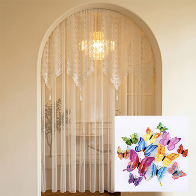 Door Curtain No Drill – French Embroidered Privacy Drapes 4-Panel, Adjustable 25–41" Doorway