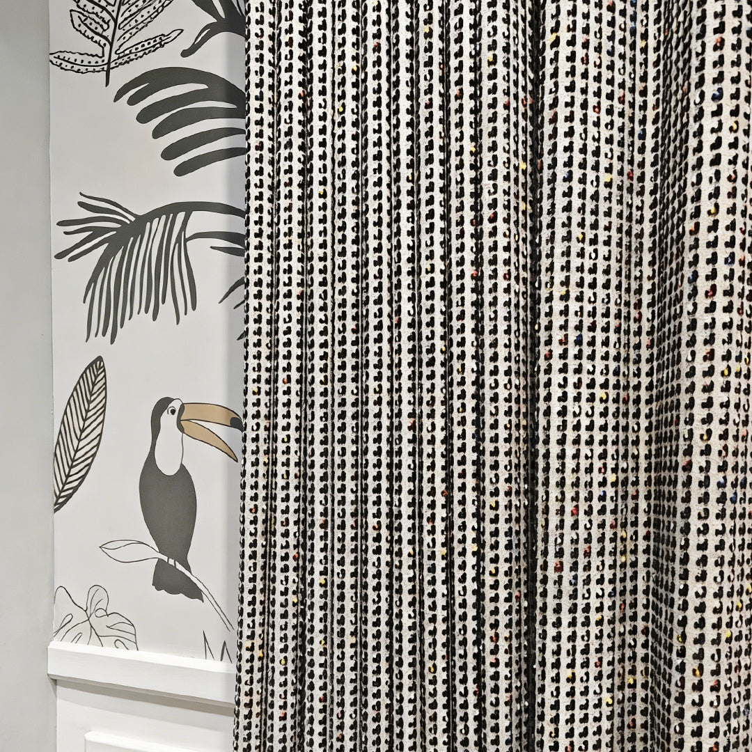 Black &amp; White Vibrant Leopard-Print Drapes – Speckled Textured Curtain Fabric (US, UK, EU)