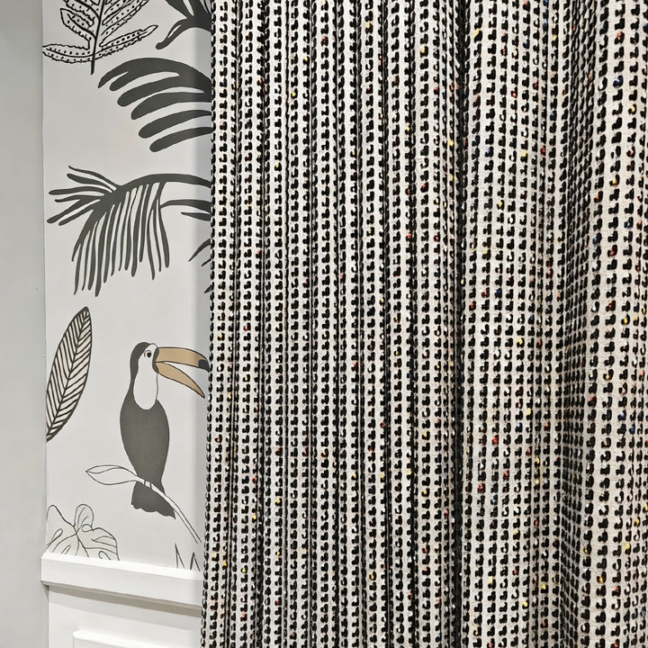 Black &amp; White Vibrant Leopard-Print Drapes – Speckled Textured Curtain Fabric (US, UK, EU)