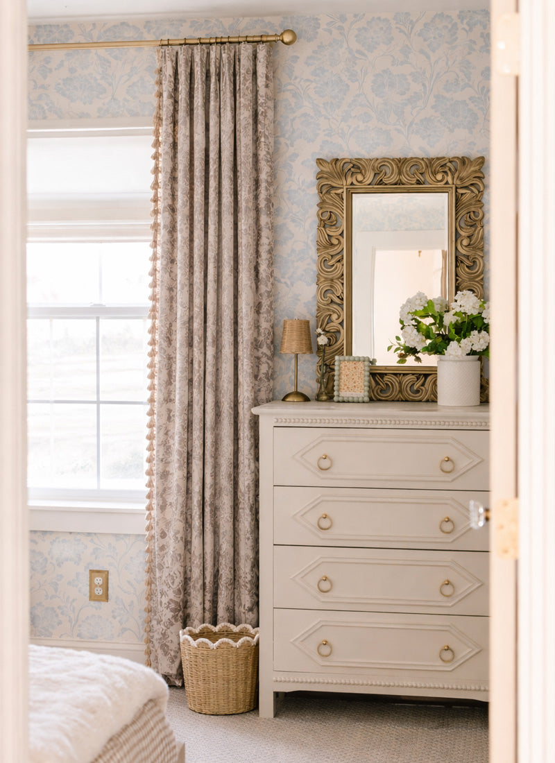 French Floral Woven Cotton Curtains – Vintage Flower Vine Pattern Elegant Palace Style Drapes