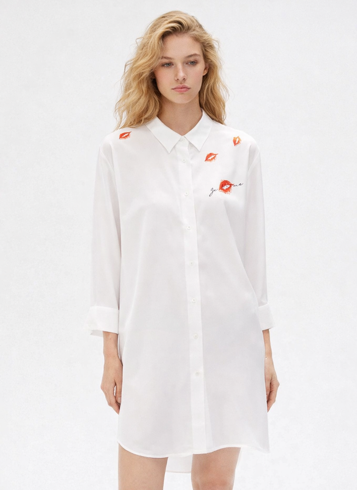 Printed Silk Shirt Dress in 100% Mulberry Silk