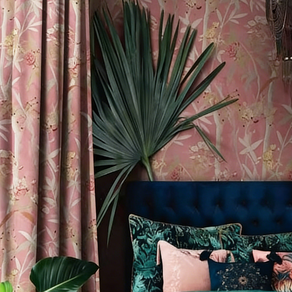 Pink Tropical Country Floral Drapery – Pleated Elegant Floral Curtains for Boho Bedrooms (North America, Europe)