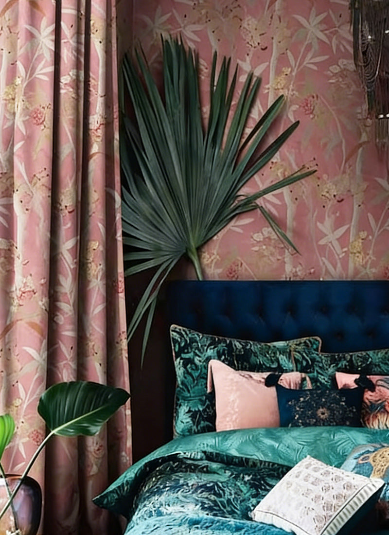 Pink Tropical Country Floral Drapery – Pleated Elegant Floral Curtains for Luxurious Bedrooms (USA, Canada, EU