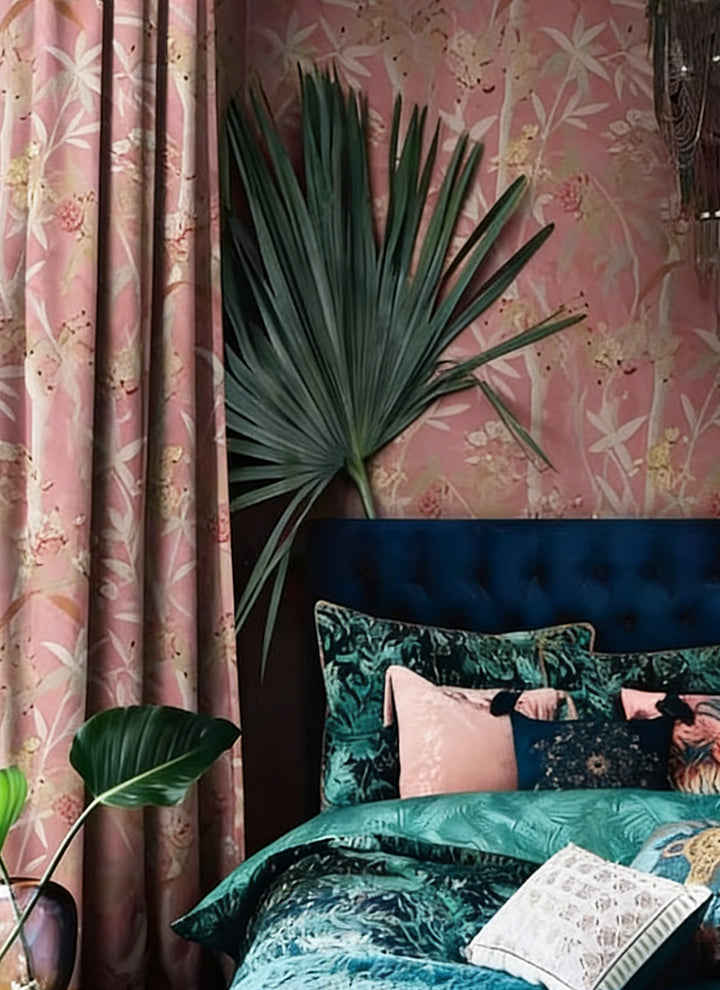 Pink Tropical Country Floral Drapery – Pleated Elegant Floral Curtains for Luxurious Bedrooms (USA, Canada, EU