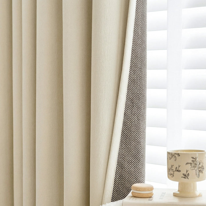 Luxury Blackout Curtains Dual-Sided Design – Close-up of Textured Jacquard Fabric with Herringbone Lining (USA, EU)