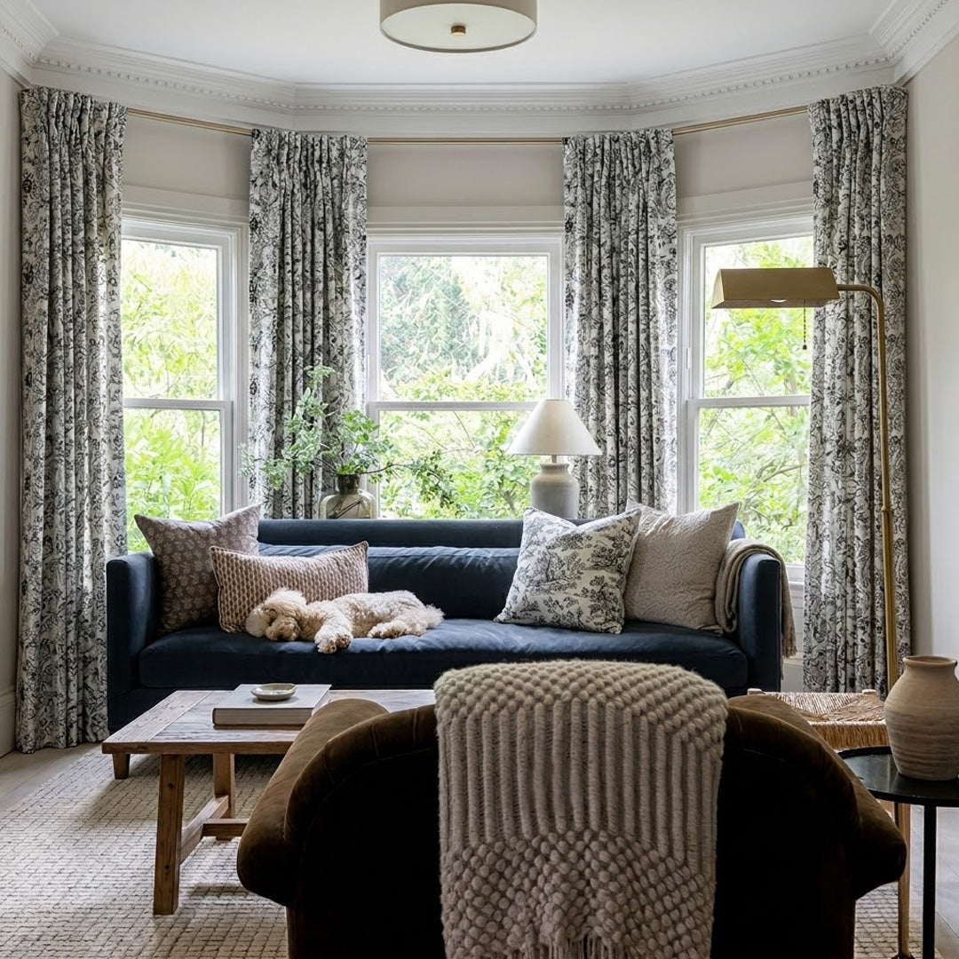 Vintage Floral Blackout Curtains – Black &amp; White Botanical Drapes for Bay Window Living Rooms (North America, Europe)