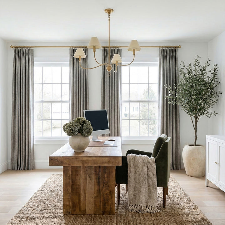 Light Gray Vertical Striped Textured Curtains – Custom Pleated Plush Drapes for Productive Home Office Spaces (US, UK, EU)