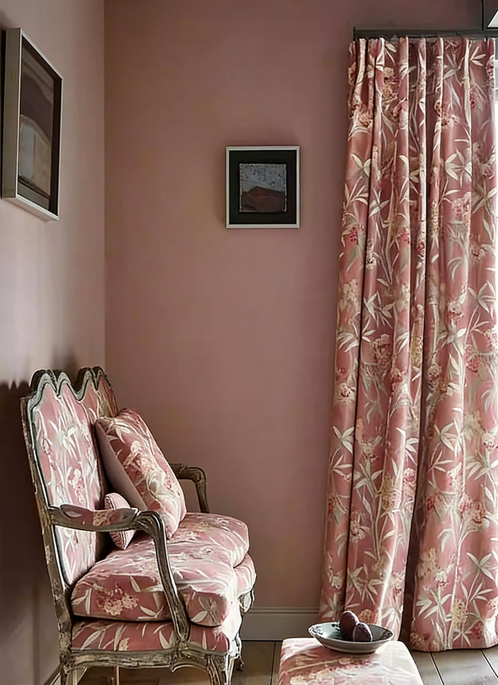 Pink Country Floral Drapery – Pleated Elegant Floral Curtains for Cozy Sitting Rooms (US, UK, EU)
