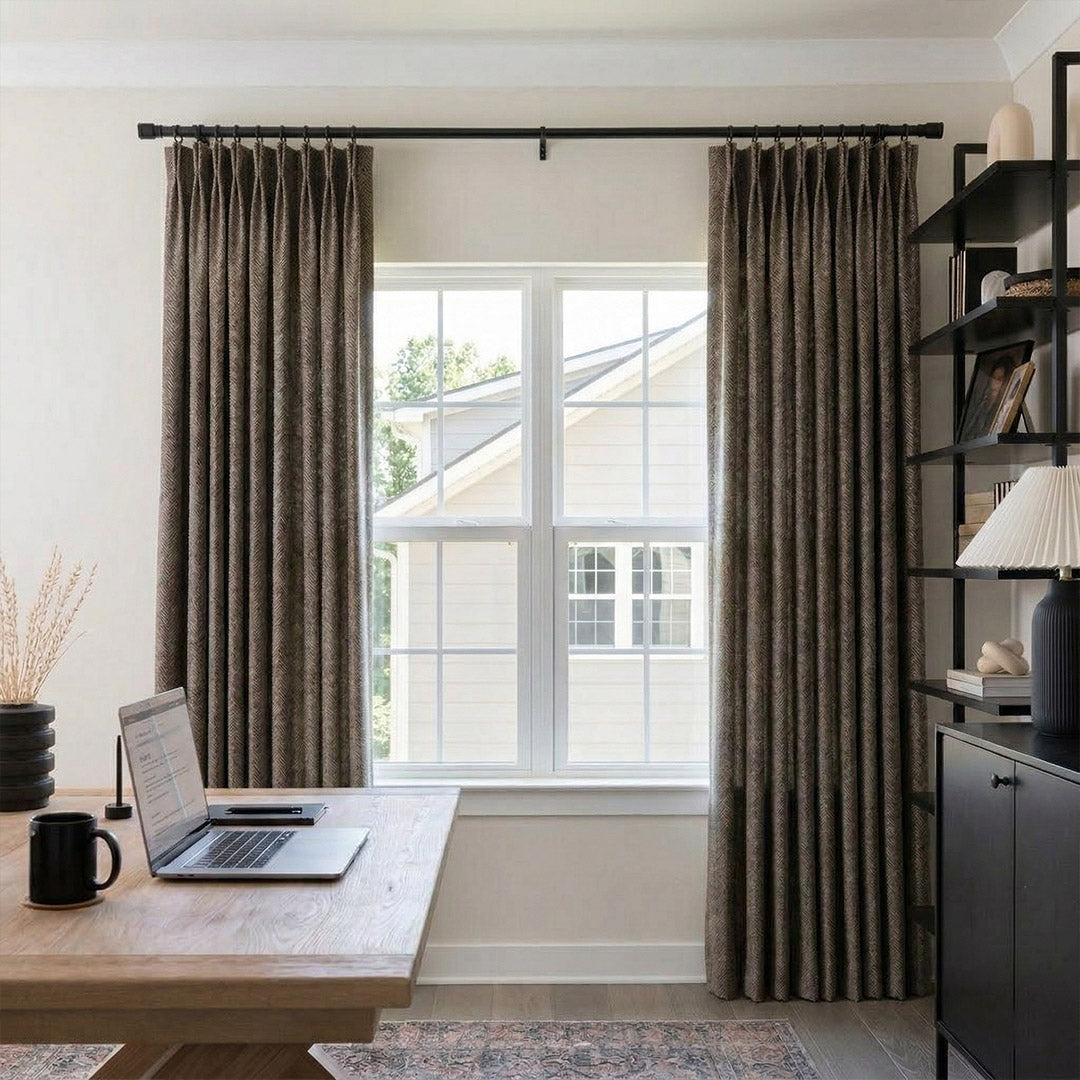 Dark Brown V-Shaped Striped Curtains – Elegant Drapes for Modern Home Office Spaces (USA, EU)
