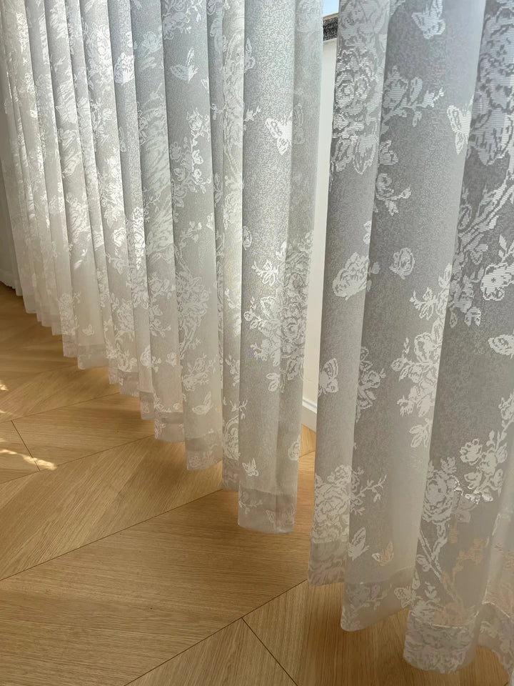 French Romantic Rose Cutout Pattern Gauze Curtain