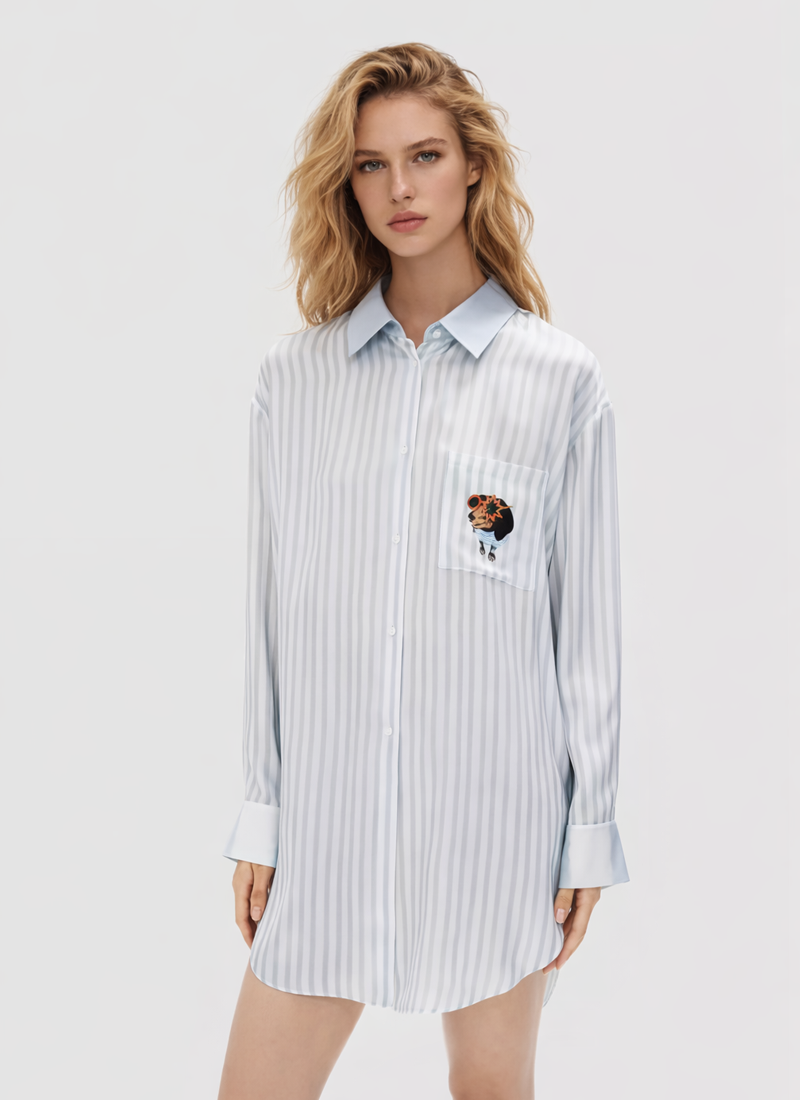 Printed Silk Shirt Dress in 100% Mulberry Silk