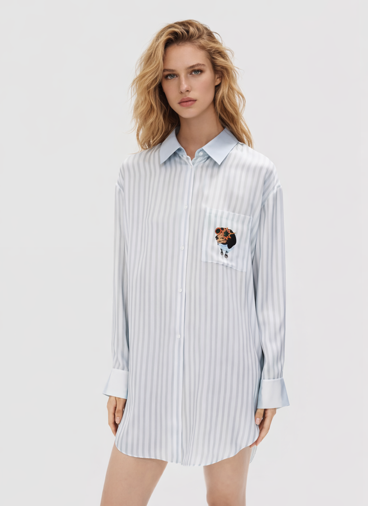 Printed Silk Shirt Dress in 100% Mulberry Silk