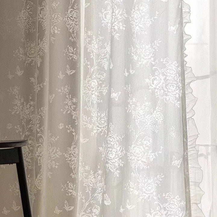 French Romantic Rose Cutout Pattern Gauze Curtain