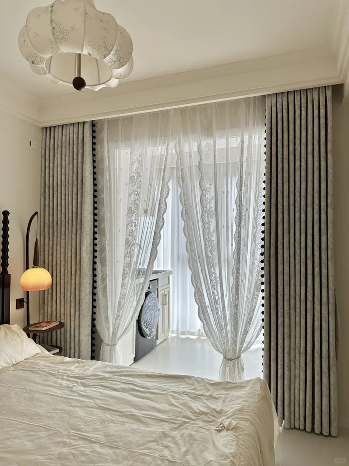 French Retro Chenille Blackout Curtains-2024 Fashion Downton Abbey Lace Fabric