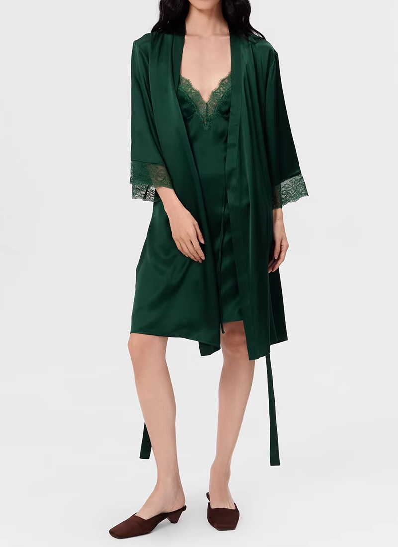 48 Degrees Green Satin Slip Dress