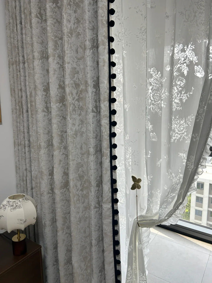 French Retro Chenille Blackout Curtains-2024 Fashion Downton Abbey Lace Fabric