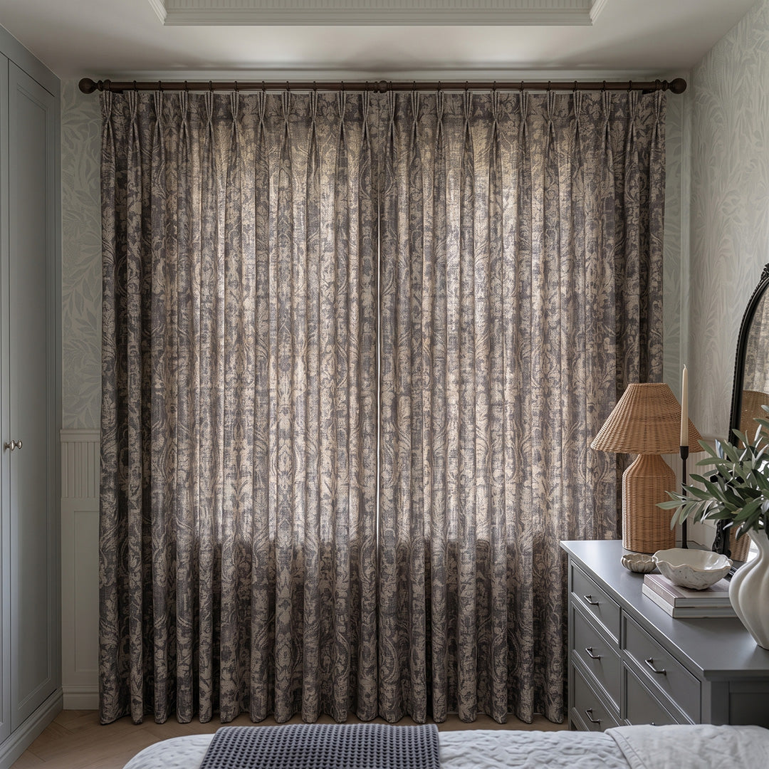 Hugmoom Vintage Botanical Curtains, Custom Antique Paisley Linen Blend Tailored Drapes, high-end custom tailored antique paisley linen blend curtains for traditional bedroom
