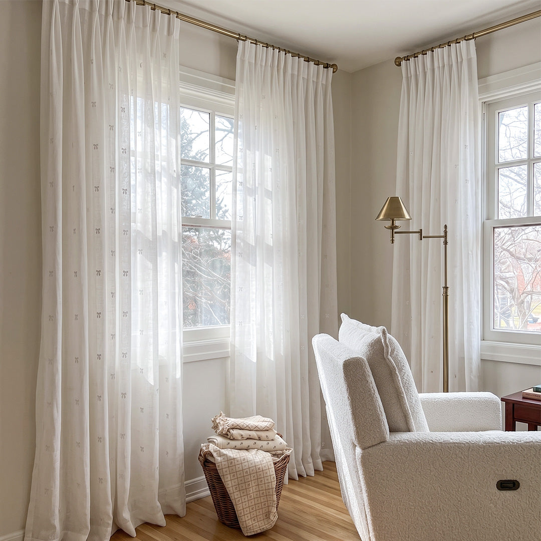 hugmoom 3d bow motif embroidered sheer custom curtains, luxury sheer drapes for uk bright living room window decor