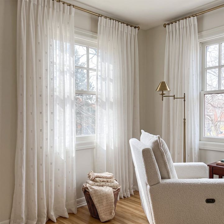 hugmoom 3d bow motif embroidered sheer custom curtains, luxury sheer drapes for uk bright living room window decor