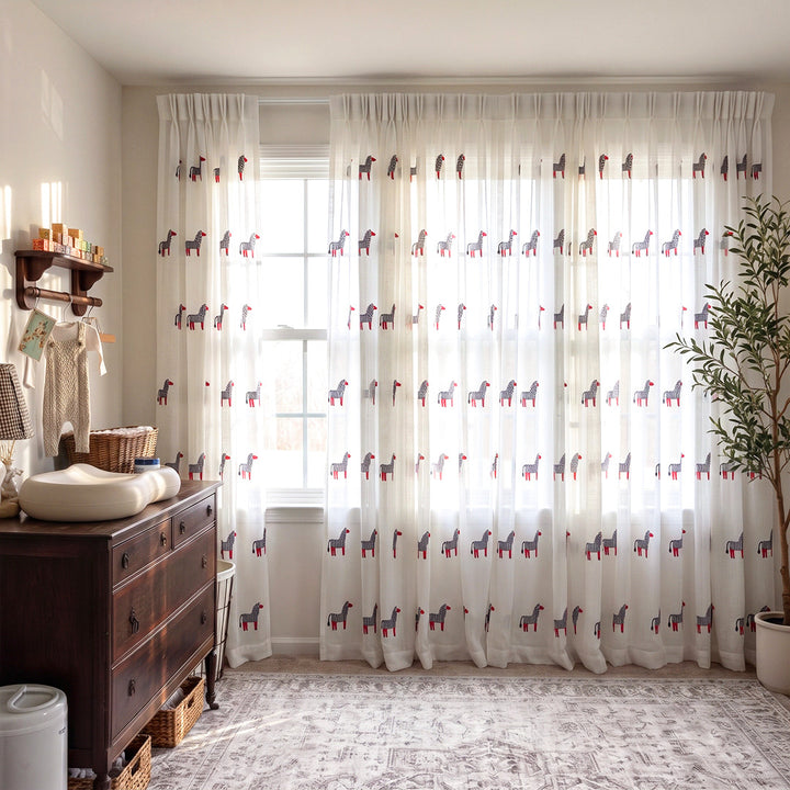 hugmoom 3d zebra animal embroidered sheer custom curtains, lightweight motif drapes for usa modern farmhouse nursery room