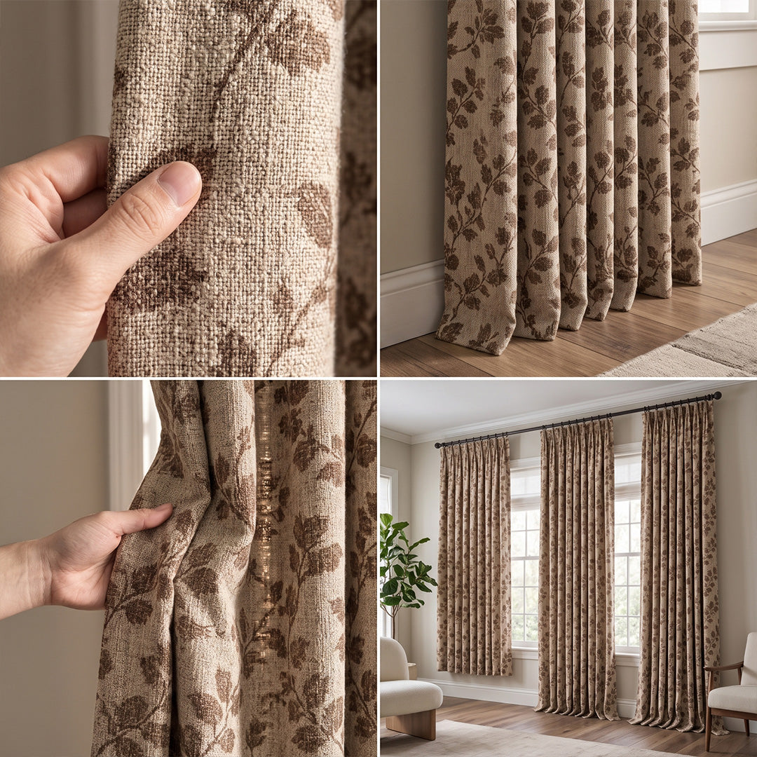 hugmoom Linen Jacquard Curtains, Geometric Custom Diamond Weave Drapes, Multi-shot Fabric Texture &amp; Room Display