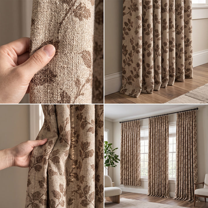 hugmoom Linen Jacquard Curtains, Geometric Custom Diamond Weave Drapes, Multi-shot Fabric Texture &amp; Room Display