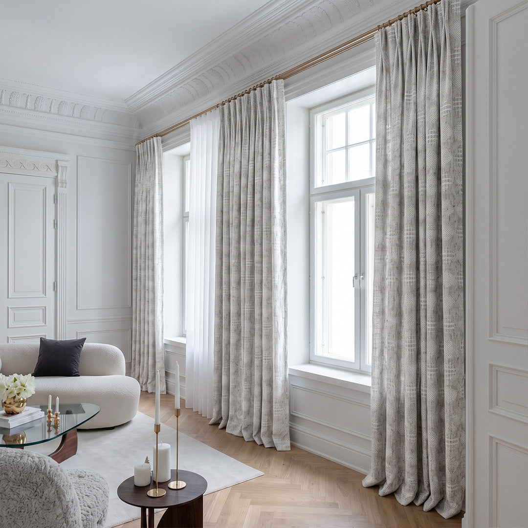 hugmoom Luxury Linen Jacquard Curtains, geometric textured diamond weave custom drapes for bright classic European living room