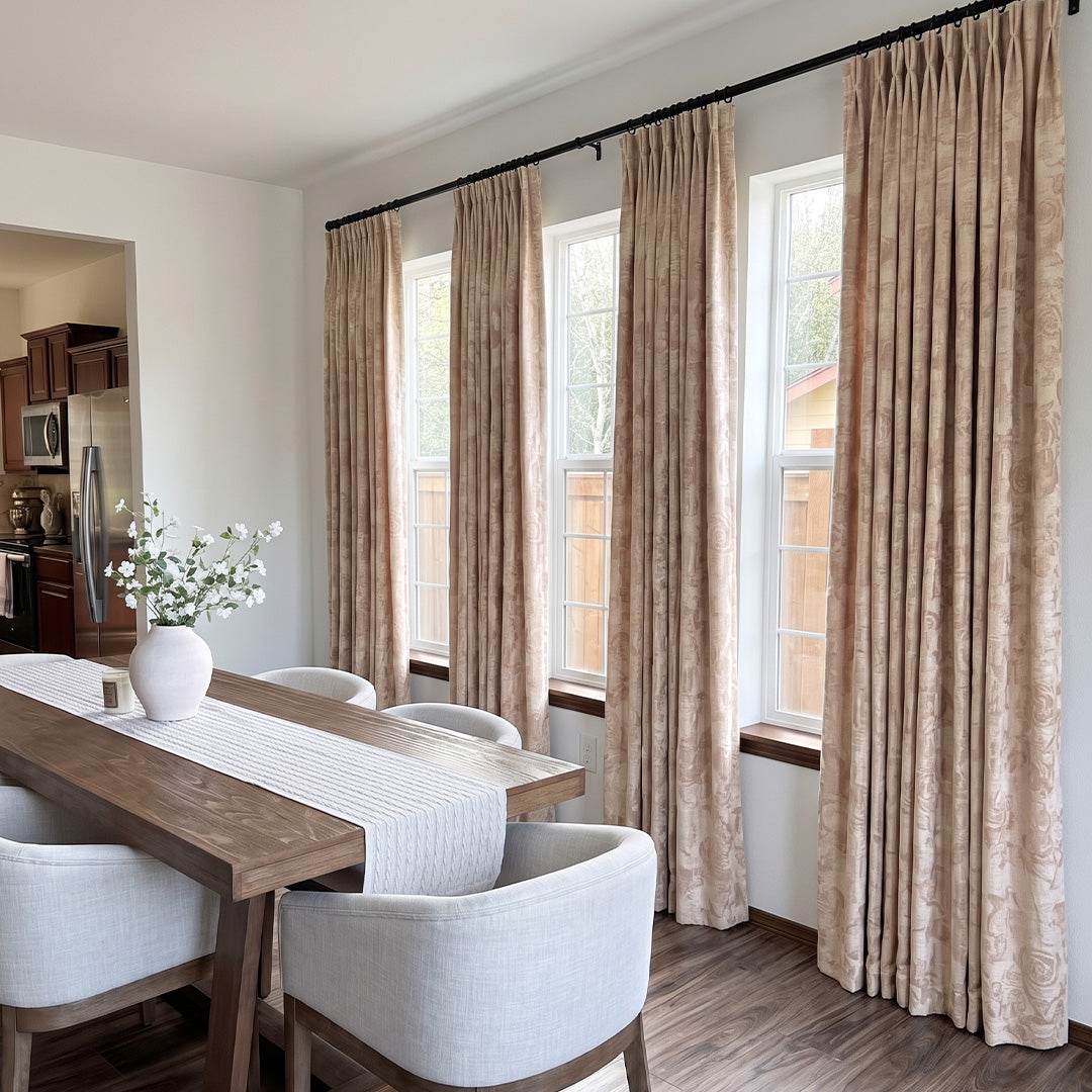hugmoom beige jacquard custom curtains, french country pleated drapes for usa estate dining room large window dressing