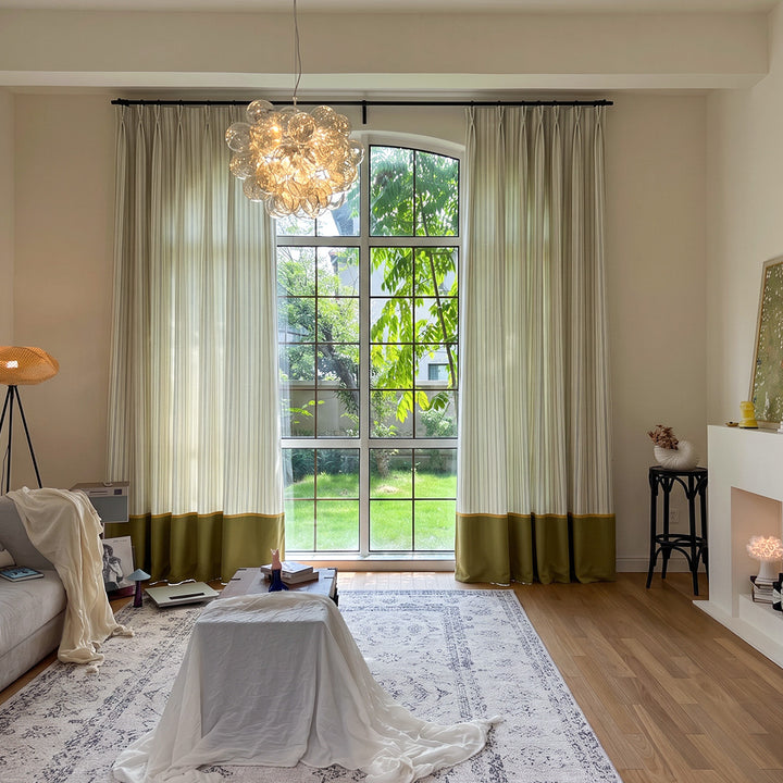 hugmoom color block curtains, custom two tone contrast wrinkle resistant drapes bright full‑window shot, bespoke home window treatments for canada luxury farmhouse