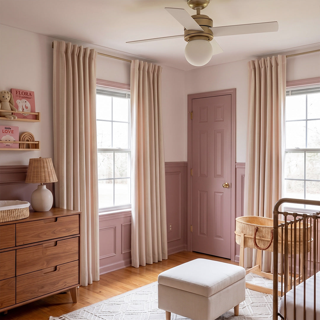 hugmoom cozy neutral blush striped hygge curtains, full‑length custom drapes decorating soft luxury estate nursery room, north america premium home window decor