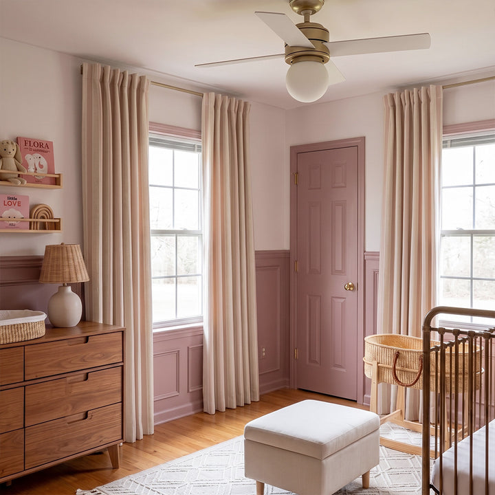 hugmoom cozy neutral blush striped hygge curtains, full‑length custom drapes decorating soft luxury estate nursery room, north america premium home window decor