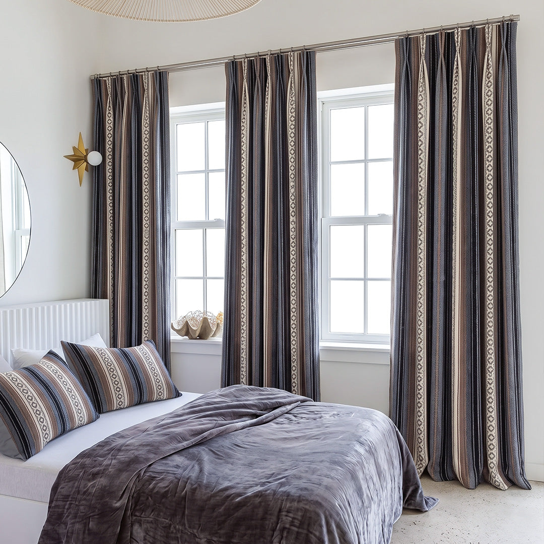 hugmoom custom boho striped curtains, english country luxury drapes, tailored bedroom window panels for high‑end estate home